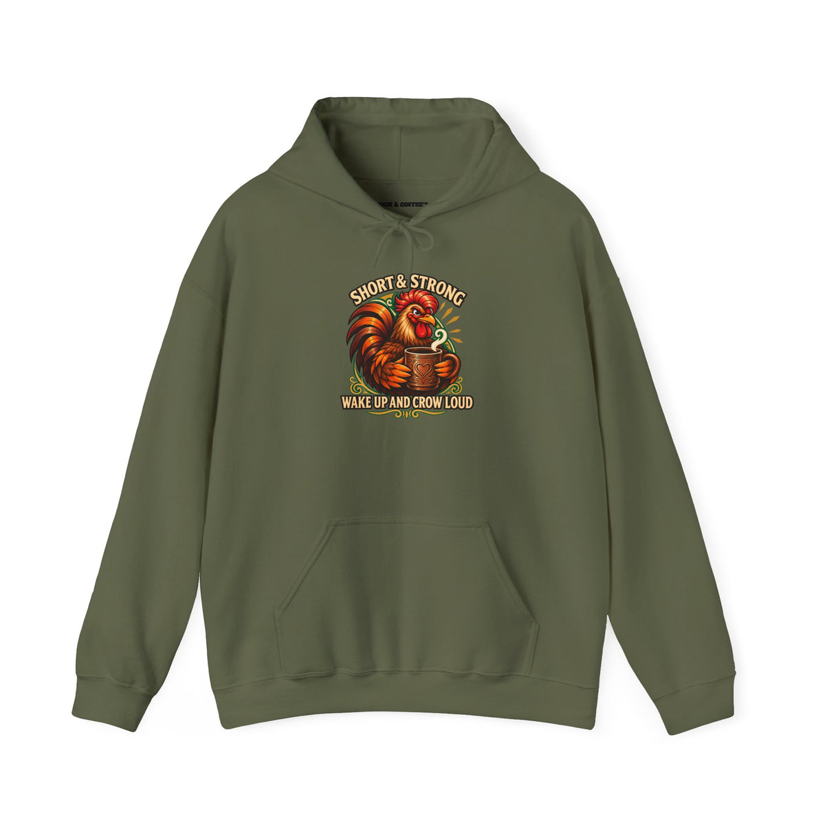 Rooster Strong Hoodie – Vintage Farm Rooster Coffee Design Short and Strong