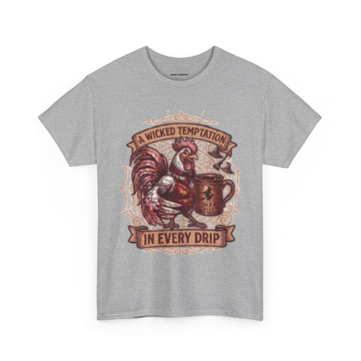 Rooster Coffee Tee — "A Wicked Temptation in Every Drip"