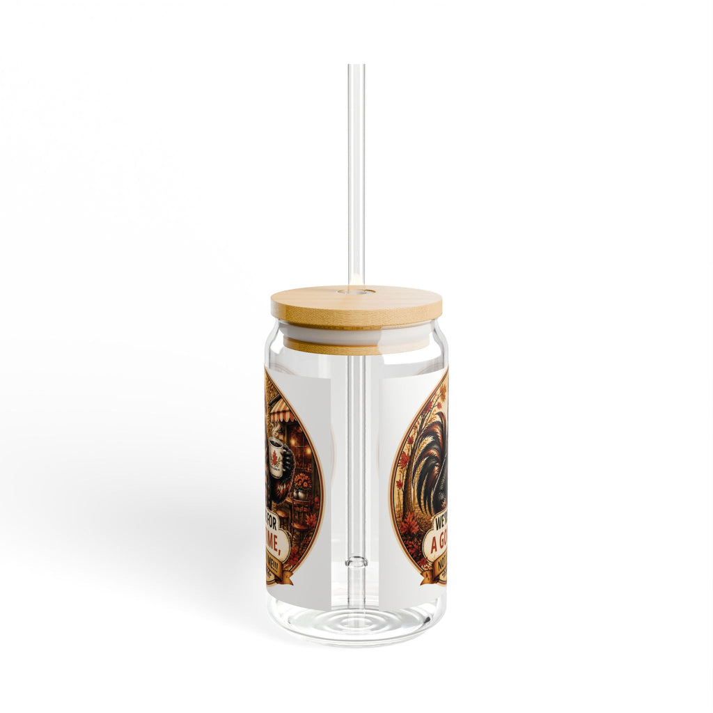Rooster Retro Sipper Glass (16oz) – “We’re Here For A Good Time” Insulated Jar with Straw