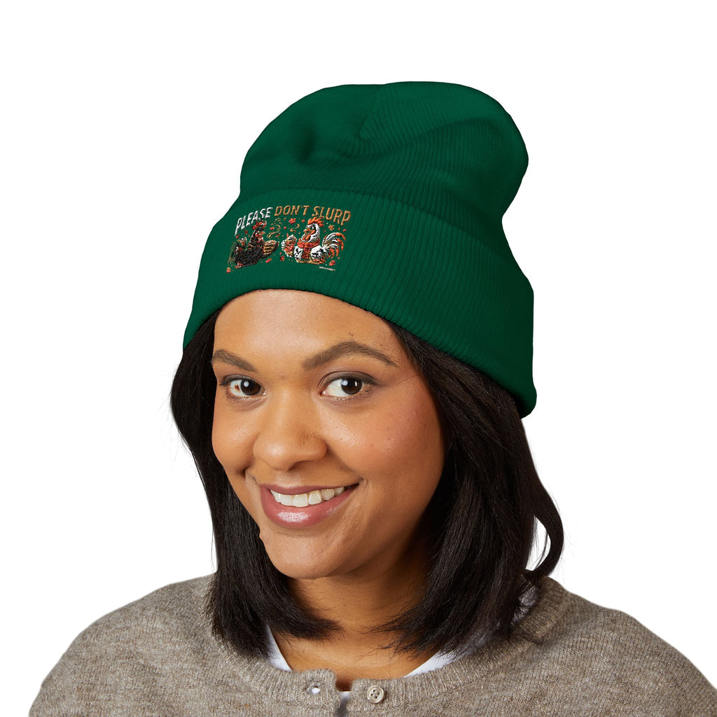 Embroidered 'Please Don't Slurp' Cuffed Beanie