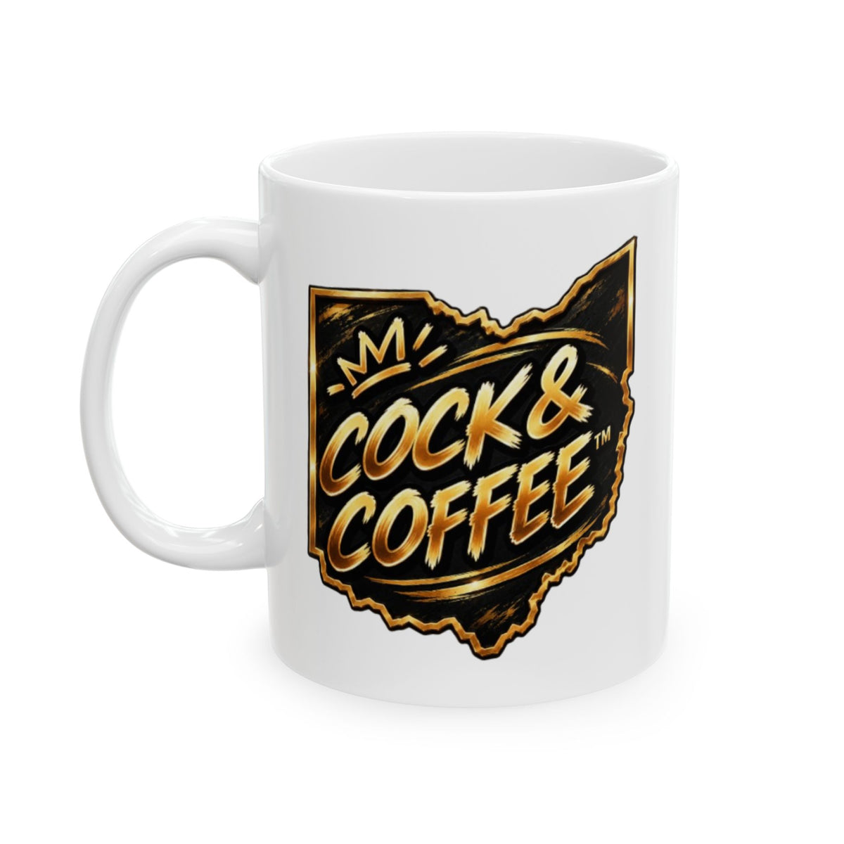Ohio Home State Mug — Rustic Gold Script Ceramic Coffee Cup (11oz & 15oz)