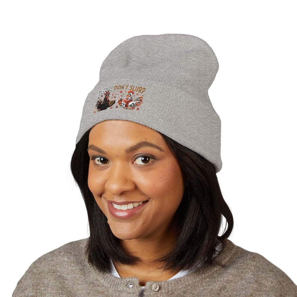 Embroidered 'Please Don't Slurp' Cuffed Beanie