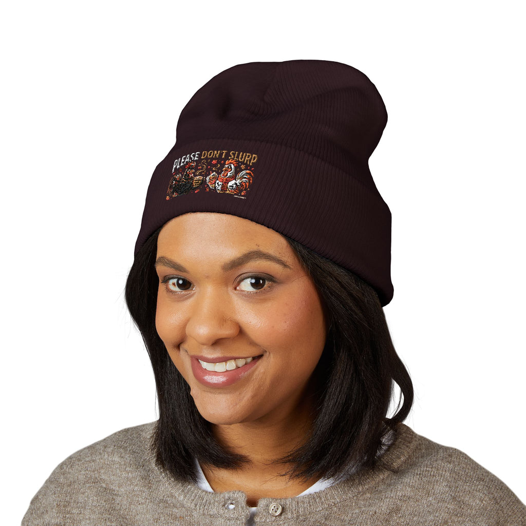 Embroidered 'Please Don't Slurp' Cuffed Beanie