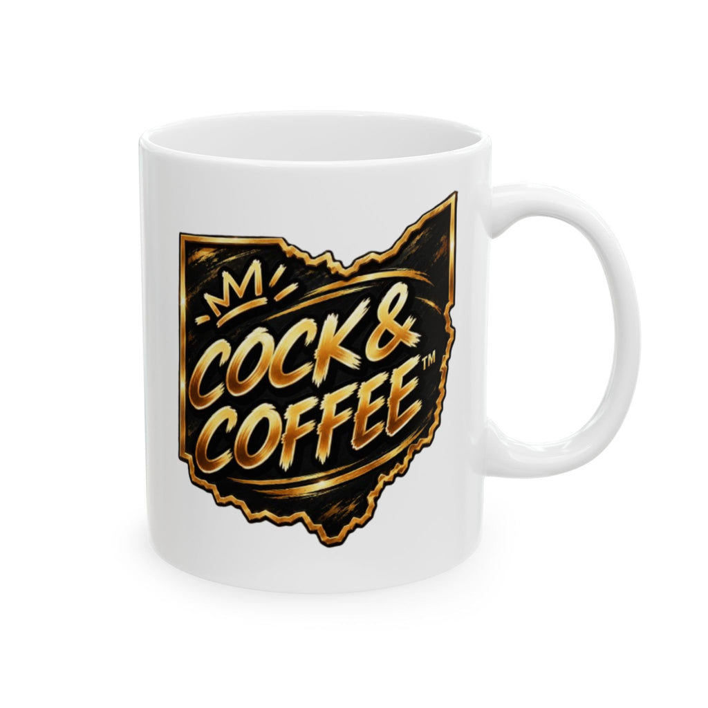 Ohio Home State Mug — Rustic Gold Script Ceramic Coffee Cup (11oz & 15oz)