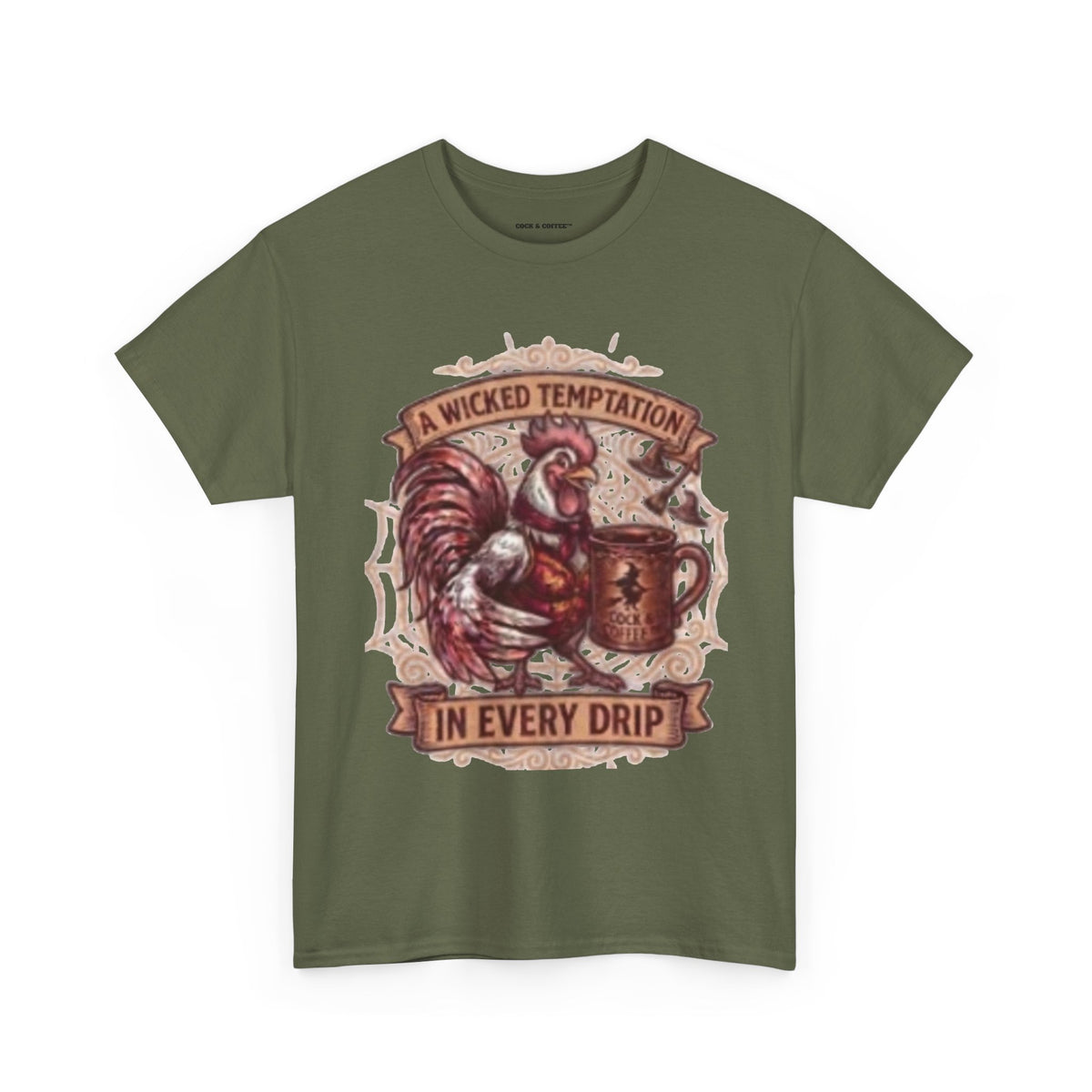 Rooster Coffee Tee — "A Wicked Temptation in Every Drip"