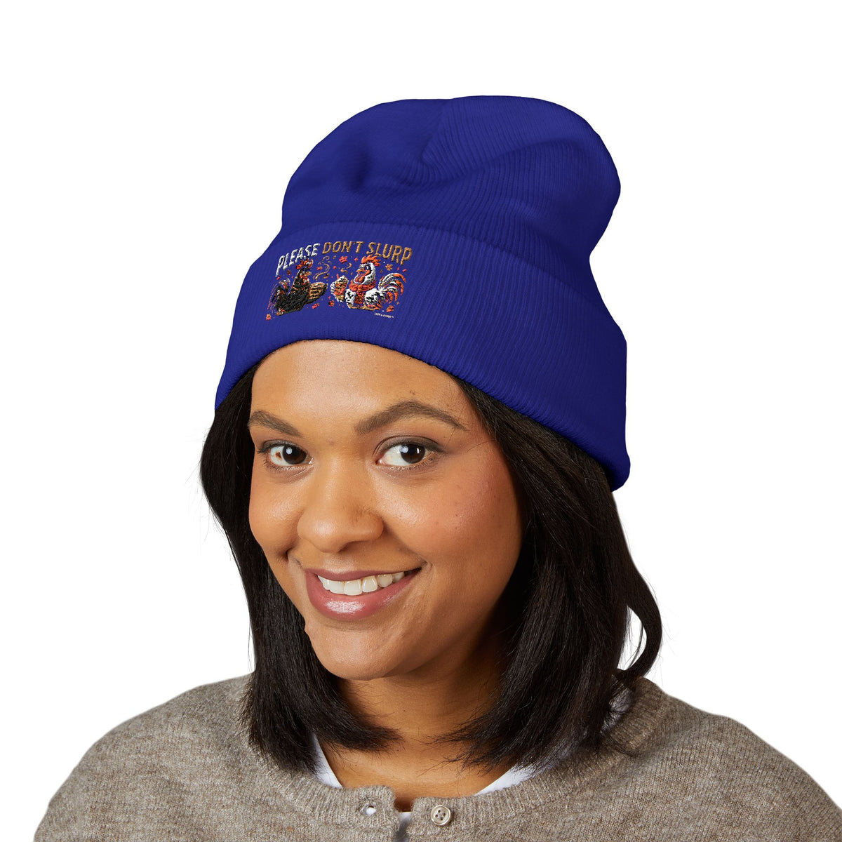 Embroidered 'Please Don't Slurp' Cuffed Beanie