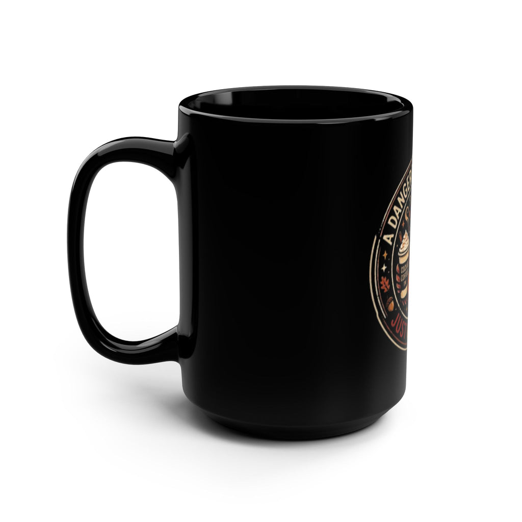 Rooster Coffee Mug — "A Dangerous Obsession Just With A Sip" 15oz Black Ceramic