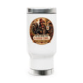 Stainless Steel Travel Mug with Handle, 14oz We're Here for a good time not a long time