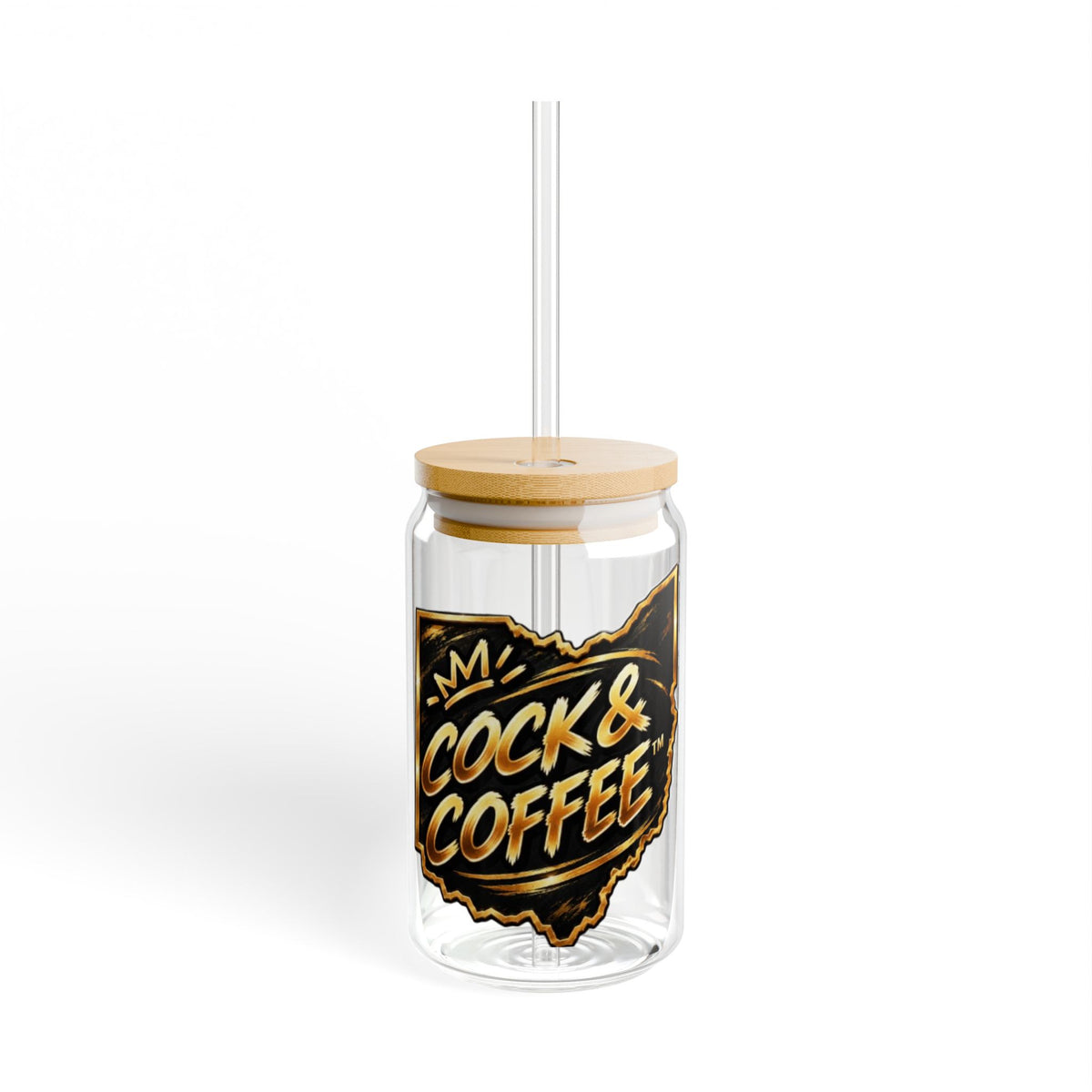 16oz Glass Sipper - "Cock & Coffee" Retro Logo