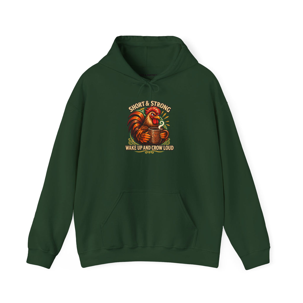 Rooster Strong Hoodie – Vintage Farm Rooster Coffee Design Short and Strong