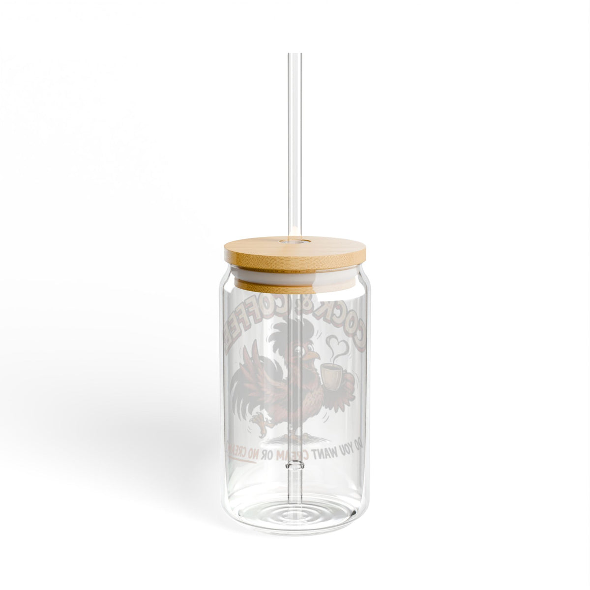 Sipper Glass — “Cock & Coffee” 16oz Novelty Drinking Jar