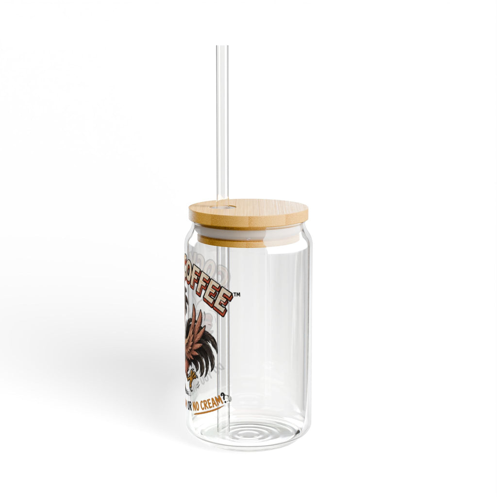 Sipper Glass — “Cock & Coffee” 16oz Novelty Drinking Jar