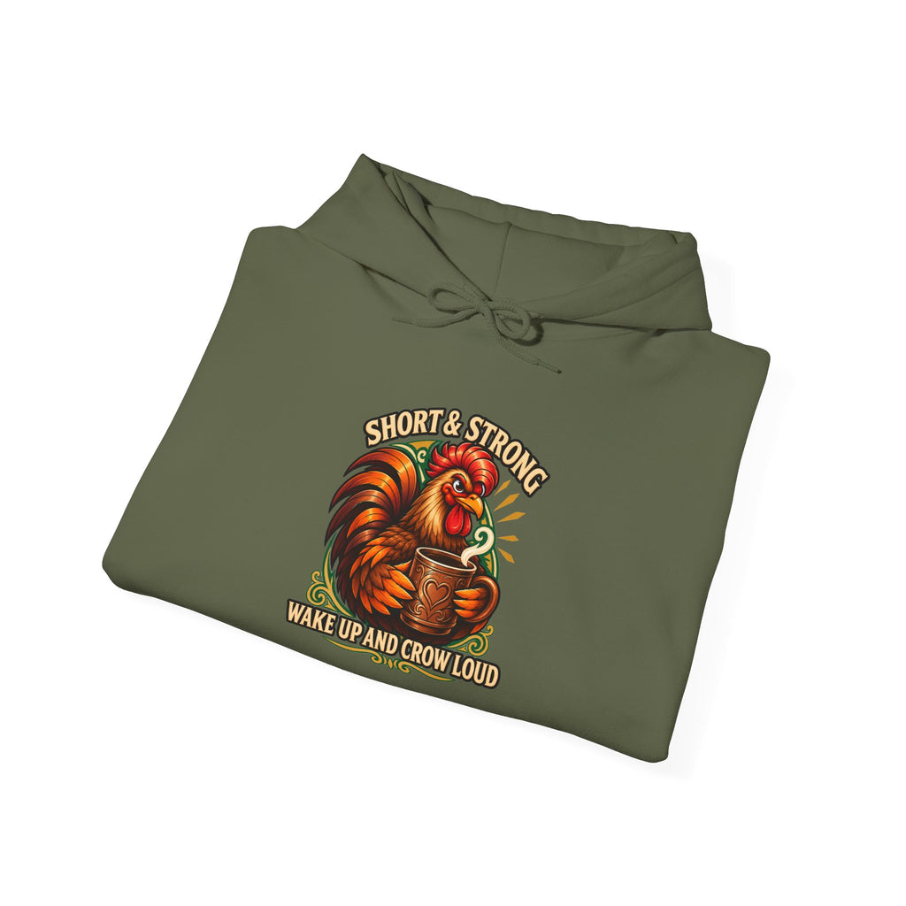 Rooster Strong Hoodie – Vintage Farm Rooster Coffee Design Short and Strong