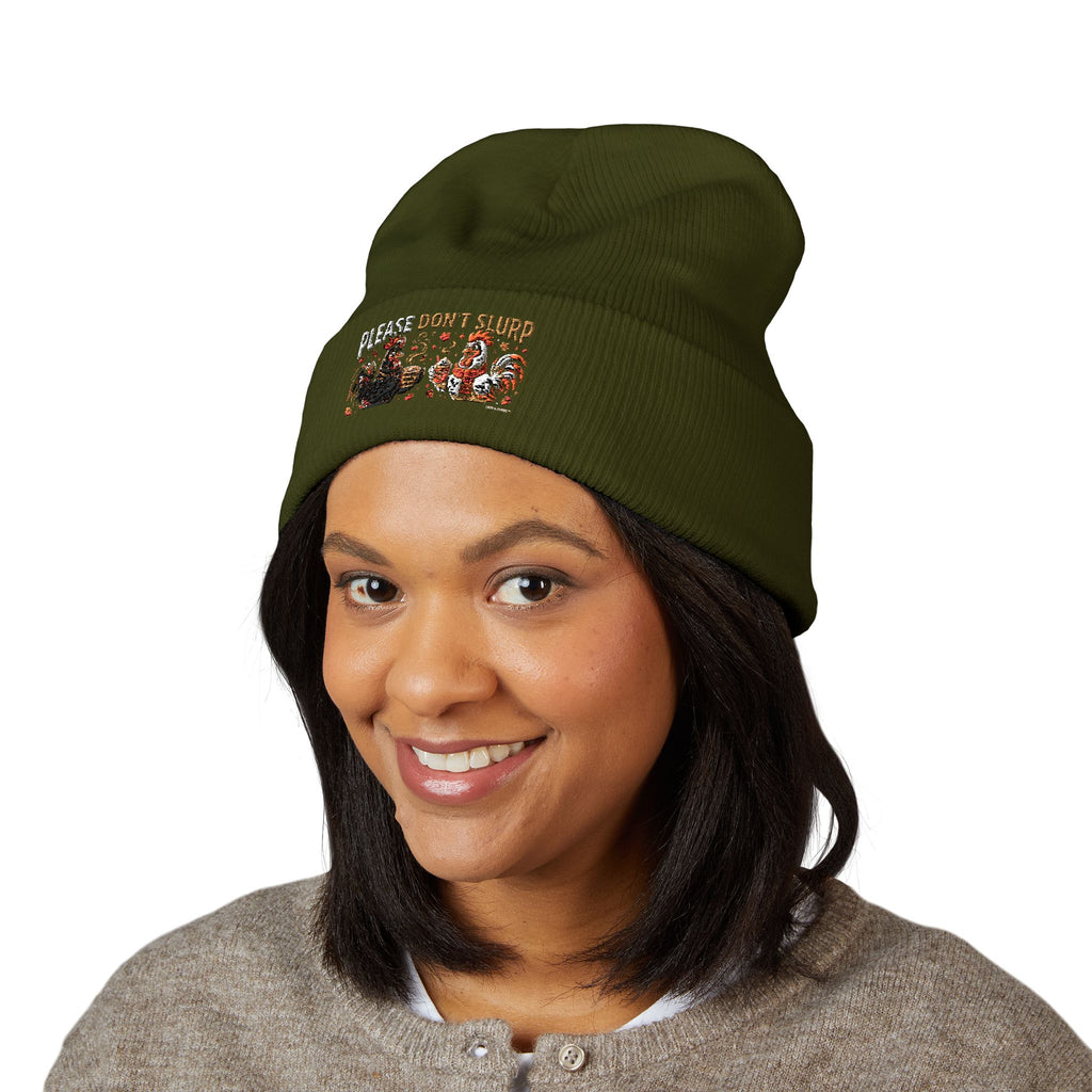 Embroidered 'Please Don't Slurp' Cuffed Beanie